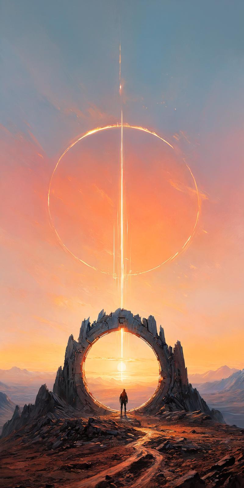 TheAramintaExperiment_Cv5_abstract oil paining with very large brush strokes,  by Aleksi Briclot and Ruan Jia and Filip Hodas and Android Jones, monumental stargate portal sitting at the top of a desolated mountain in Peru, ep_20240626150527_0001.png